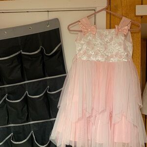 Pink and White Tulle Dress with Bow Accents